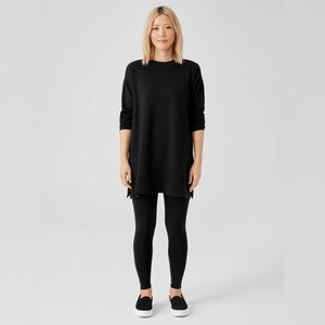 NWT Eileen Fisher Hi Crew Neck Boxy Tunic Top Shirt Womens Black XS Extra Small